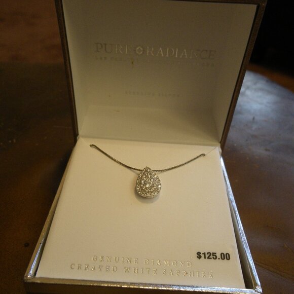 Women's Sterling Silver Necklace w/ Diamond & White Sapphire Pendant - Picture 1 of 2
